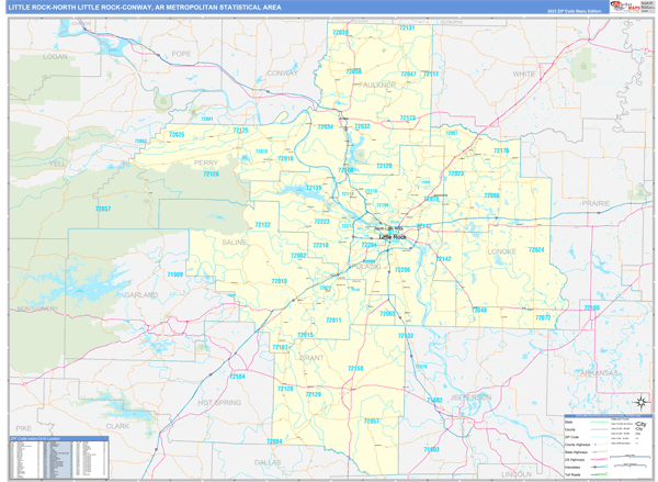 Little Rock-North Little Rock-Conway Metro Area Wall Map